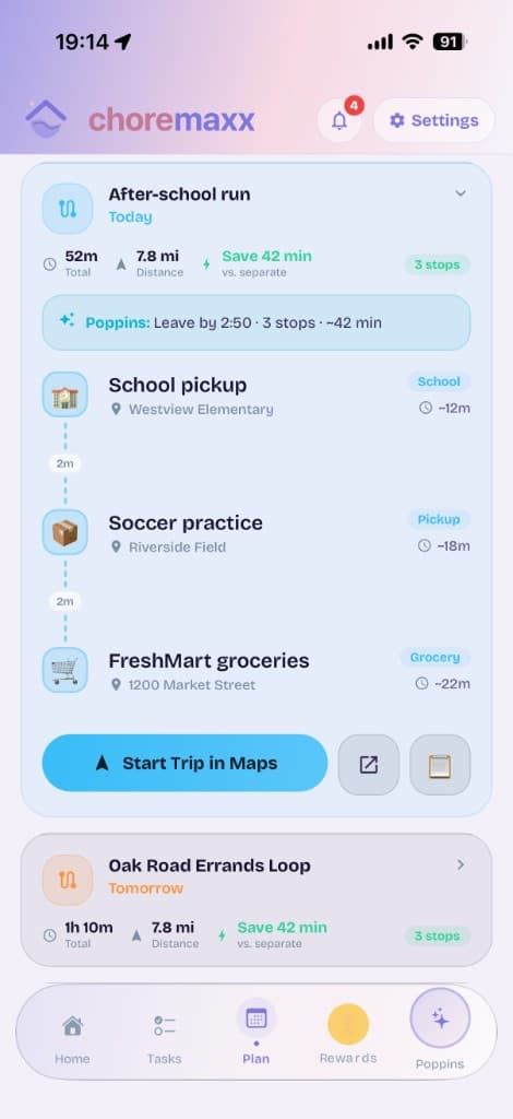 ChoreMaxx Plan — smart trip routing