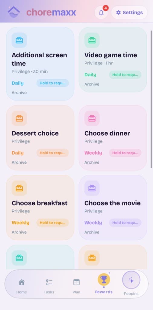 ChoreMaxx Rewards — privilege cards